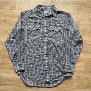 Vintage 70s Levi's THRASHED Plaid Western Button Up Medium Black Tab